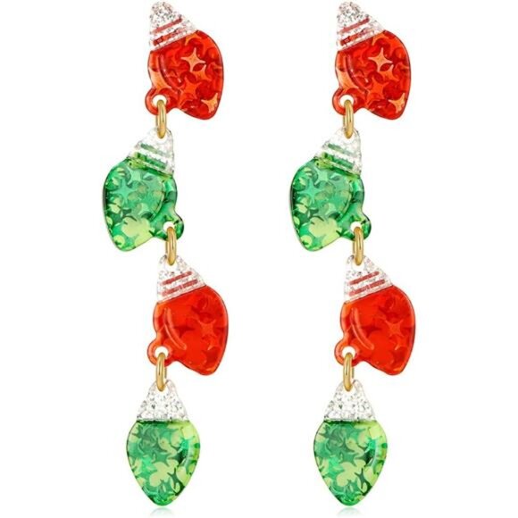 Christmas Earrings for Women Colorful Acrylic Drop Tree Lantern Gift Jewelry - Picture 7 of 7